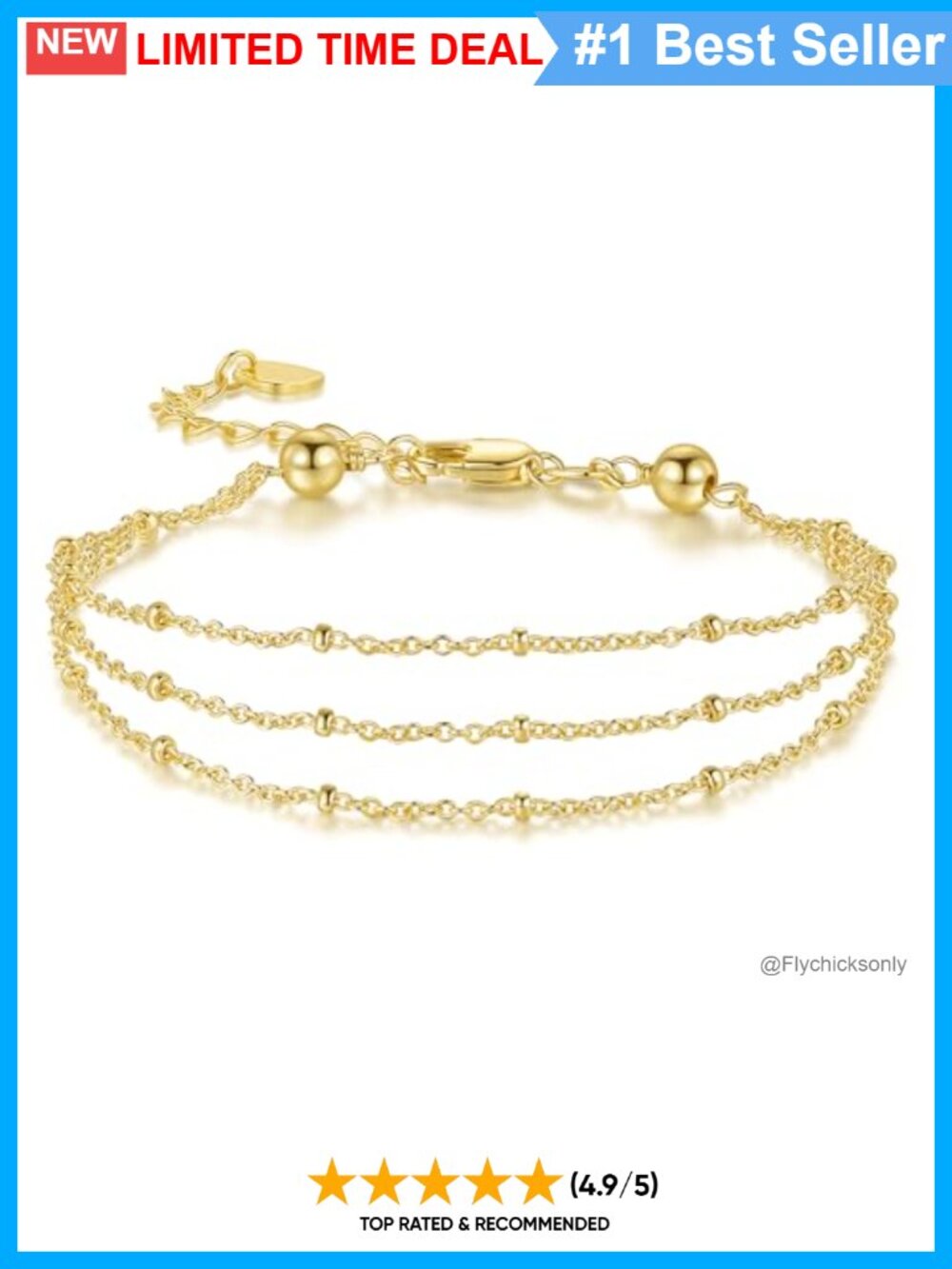 14K Gold Plated Layered Beaded Bracelet for Women Elegant Chain